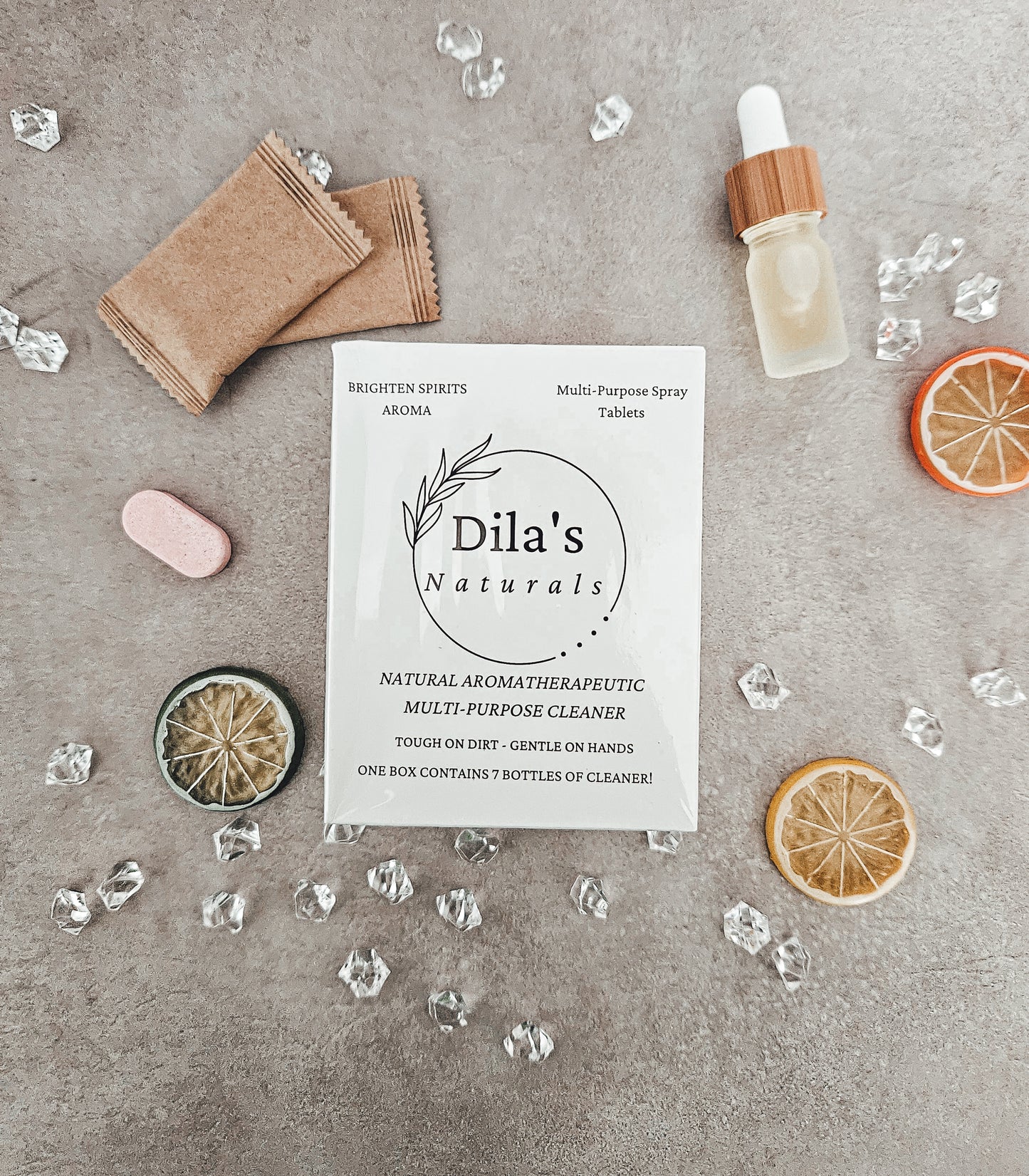 7 Full Bottles worth of Dilas Naturals Eco Friendly All Vegan Multi Purpose Cleaner Tablet  - CitGamot Essential Oil - AND FREE GIFT Fish Scale Rag - DILA'S NATURALS