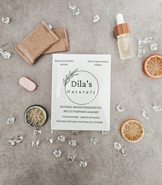 7 Full Bottles worth of Dilas Naturals Eco Friendly All Vegan Multi Purpose Cleaner Tablet  - CitGamot Essential Oil - AND FREE GIFT Fish Scale Rag - DILA'S NATURALS