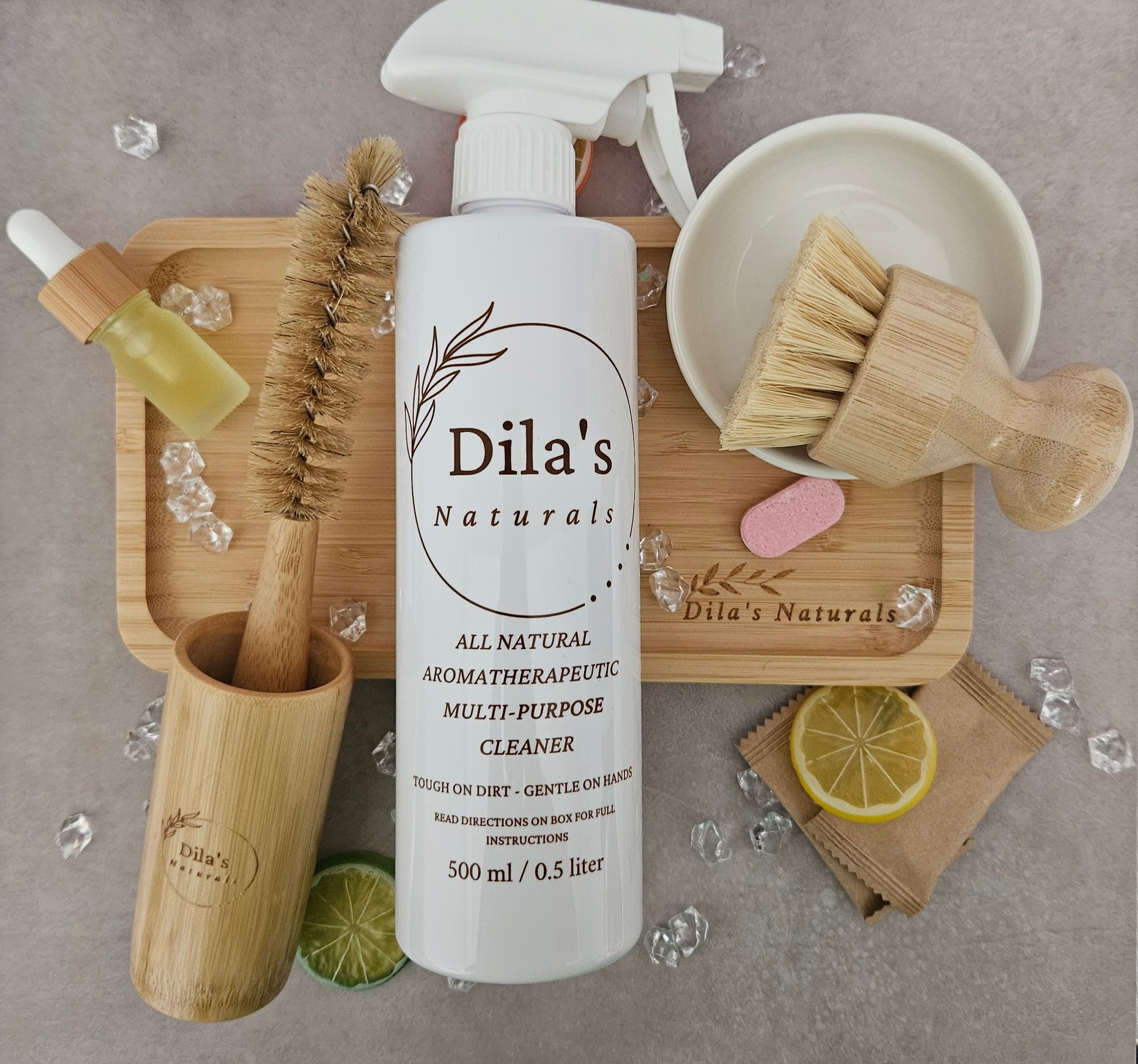 Non Toxic Cleaner, Natural multi purpose cleaner, bamboo cleaning set,  Essential oil and cleaner for floors and surfaces